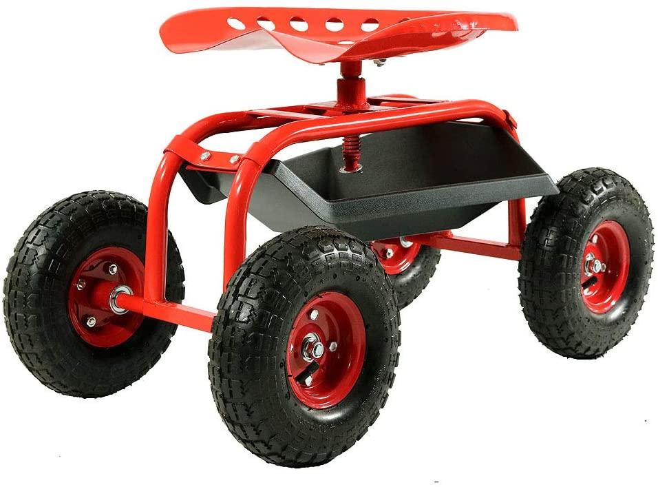 Sunnydaze Rolling Garden Cart Scooter with Wheels and Tool Tray, 360 ...